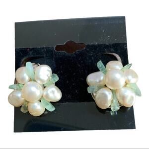 Vintage Pearl and green clip on earrings